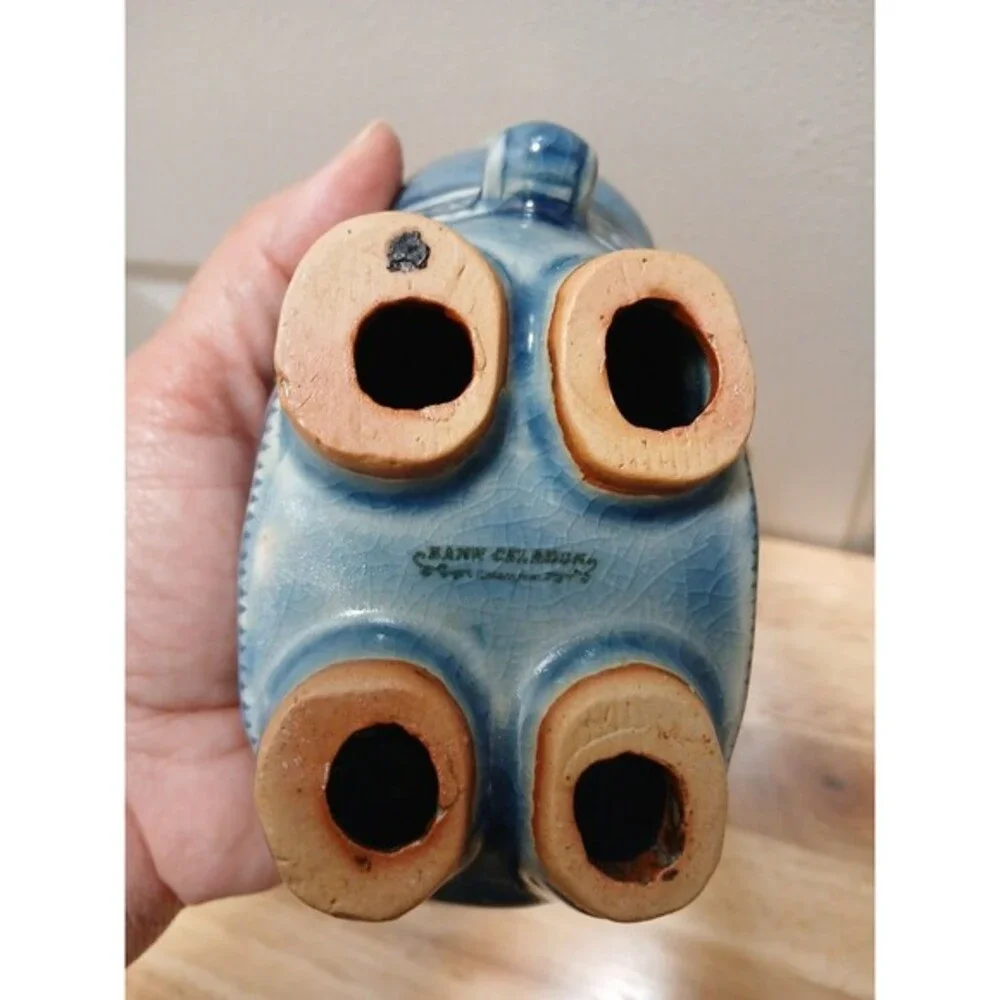 Baan Celadon Blue Elephant Crackle Glaze 6" x 5" Ornate Ceramic Thailand - Picture 13 of 16